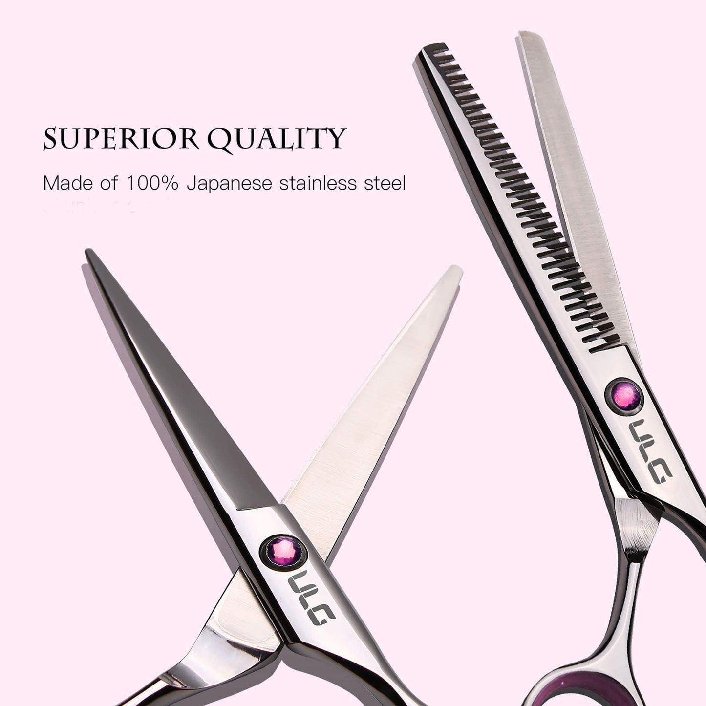 ULG Hair Cutting Scissors Thinning Shears Kit Professional Barber Hairdressing Texturizing Salon Razor Edge Scissor Stainless Steel 8Pcs - SilverMAX