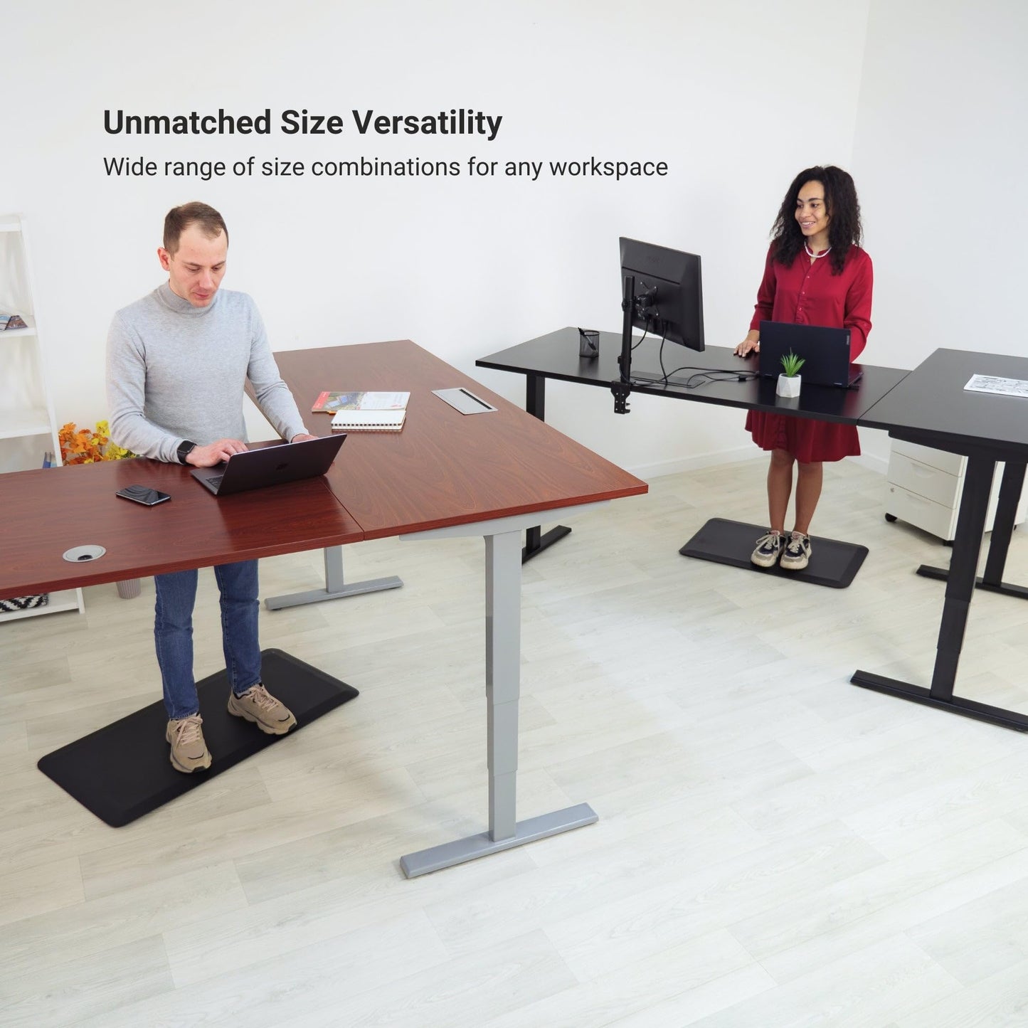 Progressive Desk Electric Stand Up Height Adjustable Standing Desk - L Shaped 78" x 60" Corner Table Computer Rising Workstation - Black Frame, Roasted Walnut