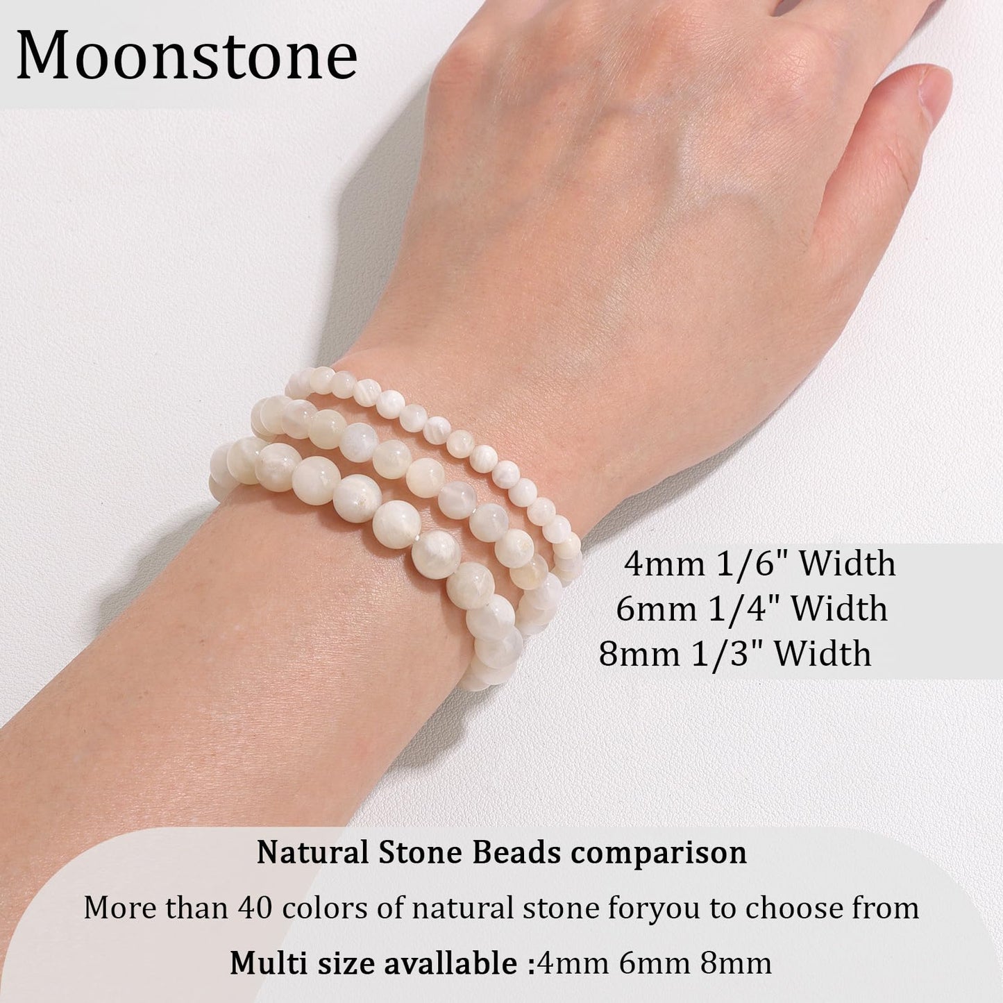 Vinswet Healing Crystal Bracelets for Women Men 4mm Moonstone Natural Stone Beaded Stretch Bracelet Handmade Gemstone Reiki Spiritual Jewelry Gifts