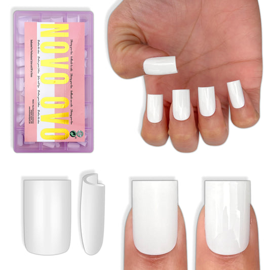 NOVO OVO Short Sharp Square Nail Tips Press on Pure Color White, Need Builder Gel Top Coat Nail Glue, Soft Gel Matte Fake Nail Extension, Full Cover False Nails for Salon DIY x 15 Sizes 180 pcs
