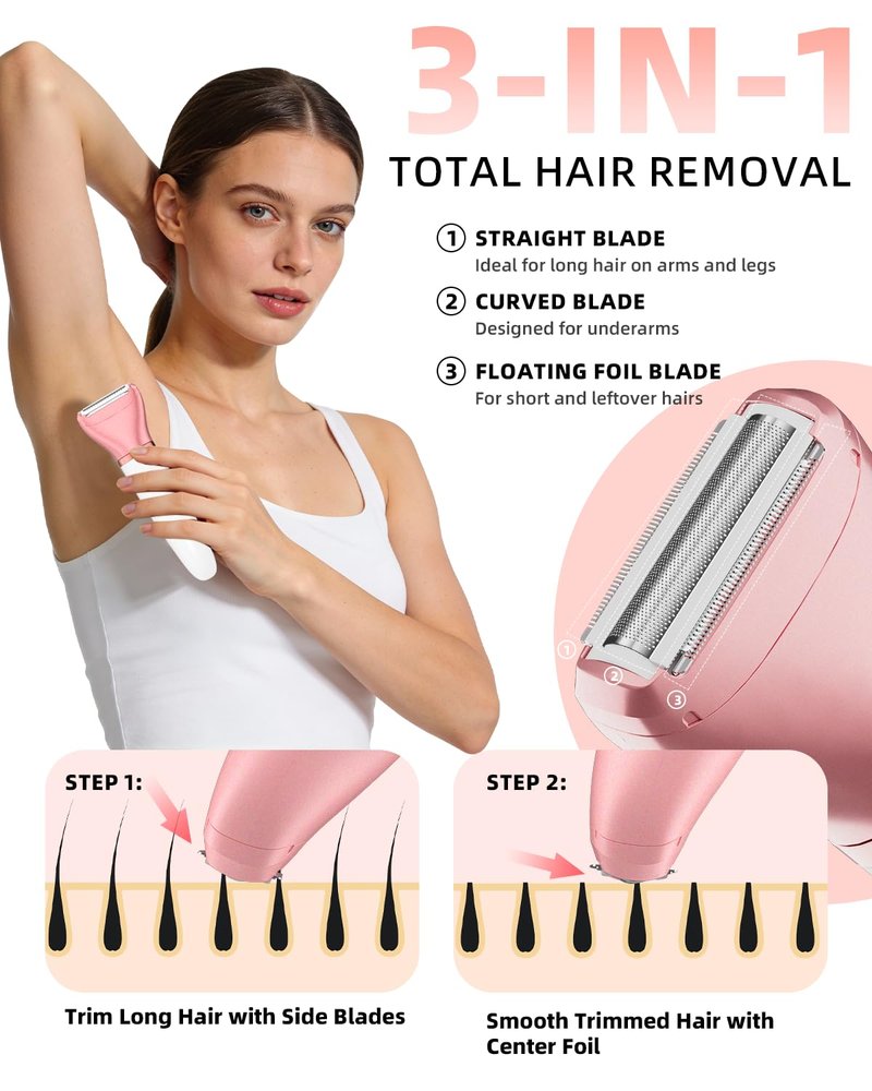 Ufree Bikini Trimmer Electric Razors for Women, Ceramic Blade Body Hair Trimmer, IPX7 Waterproof Rechargeable Lady Shaver, Personal Groomer for Legs & Pubic Hair, Gifts for Women, Black