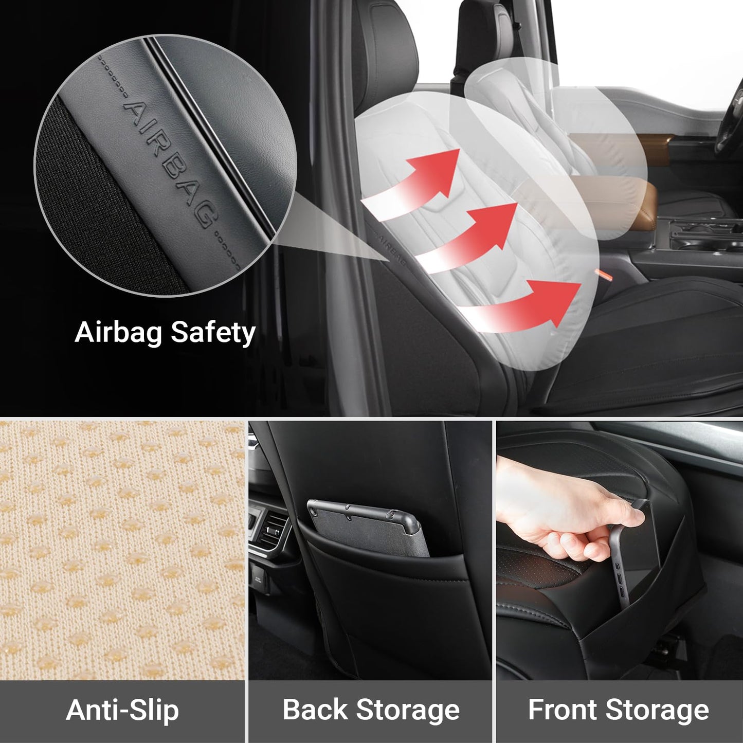 Coverland Custom Car Seat Covers Front Seats for [2013-2017 Honda Accord] - Protector Car Seat Cover Water Resistant Leather Memory Form Back Support Seat Cushion [Front-Black]
