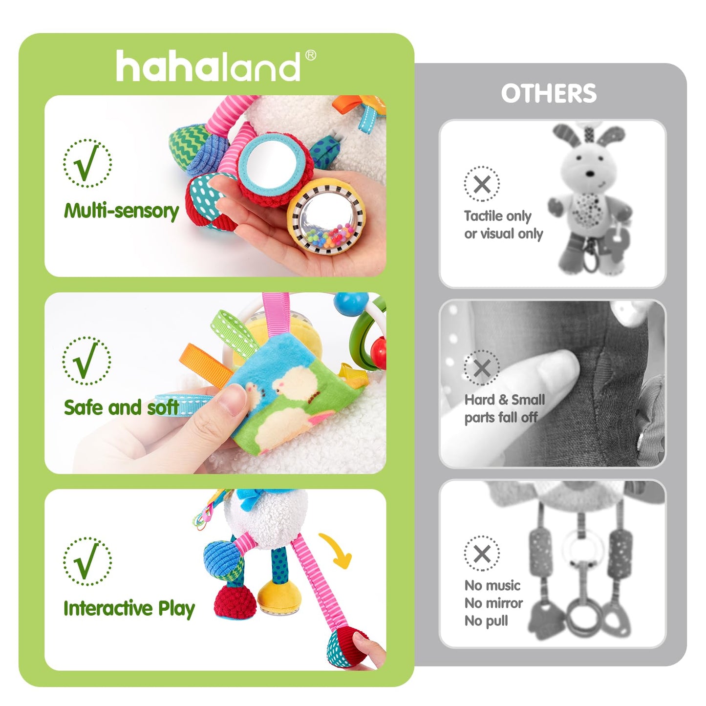 hahaland Baby Toys 0-6 Months - Baby Sensory Toys 0-3-6 Months Car Seat Toy Hanging - Musical Animals with Pull String Rattle Teether Crinkle Mirror, Crib Stroller Toy Tummy Time Easter Gifts for Baby