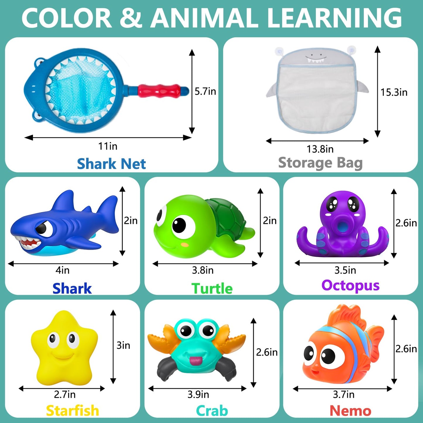 GZHFMUS No Hole Mold Free Baby Bath Toys for Kids Ages 1-3,Water Toys for Babies and Toddlers,Ocean Animal Bath Toys for Bathtub,Shower,Beach, Pool,Water Table,Boys Girls Gifts with Storage Bag