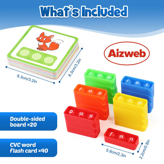 Aizweb CVC Word Games Kindergarten,Phonics Games for Kids Ages 3-8,CVC Flashcards for Preschool Special Education Classroom Supplies,Reading&Spelling Activity Phonics Manipulatives for Kids