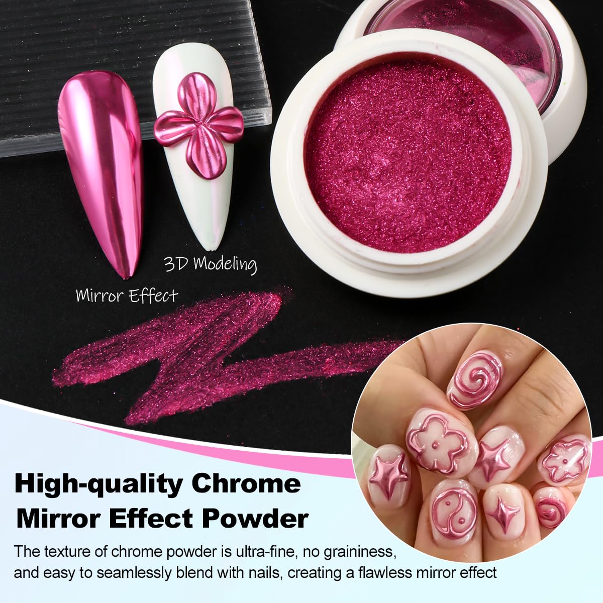 16 Jars Chrome Nail Powder Magic White Pearl Kit Mirror Effect Metallic Nail Art Pigment Fine Glitter Dust for Gel Polish Nail Art Decoration, Home DIY Salon Use