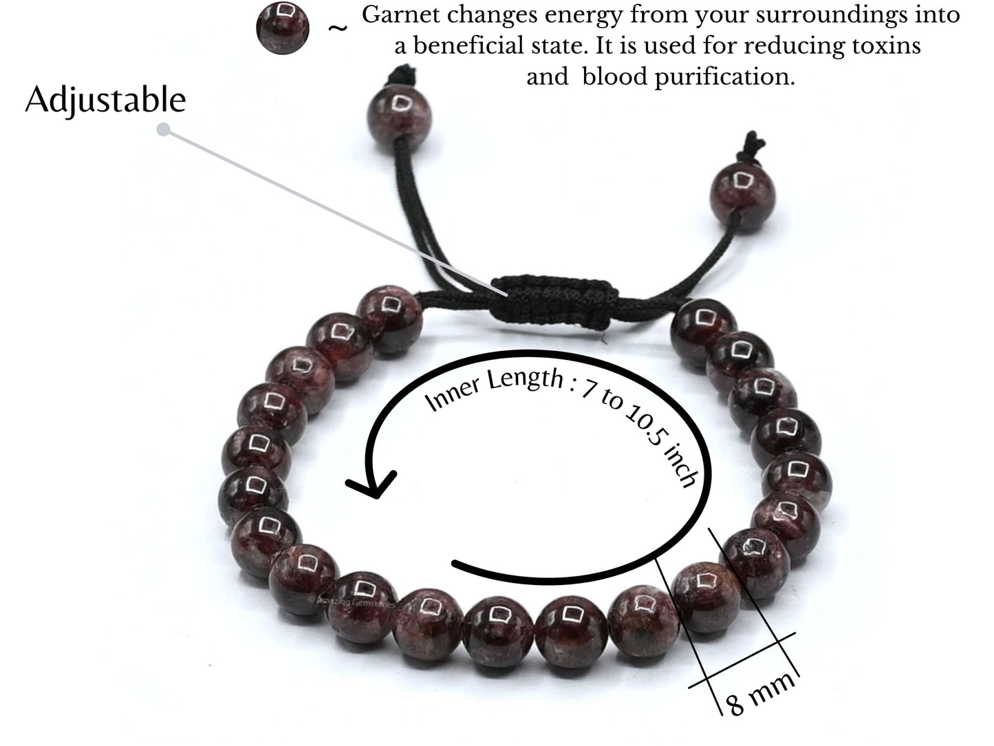 Amazing Gemstone Garnet Bracelet for Women Men's Gifts - Protection Healing Crystal Bracelet - 8mm Gemstone Beaded Adjustable Bracelet
