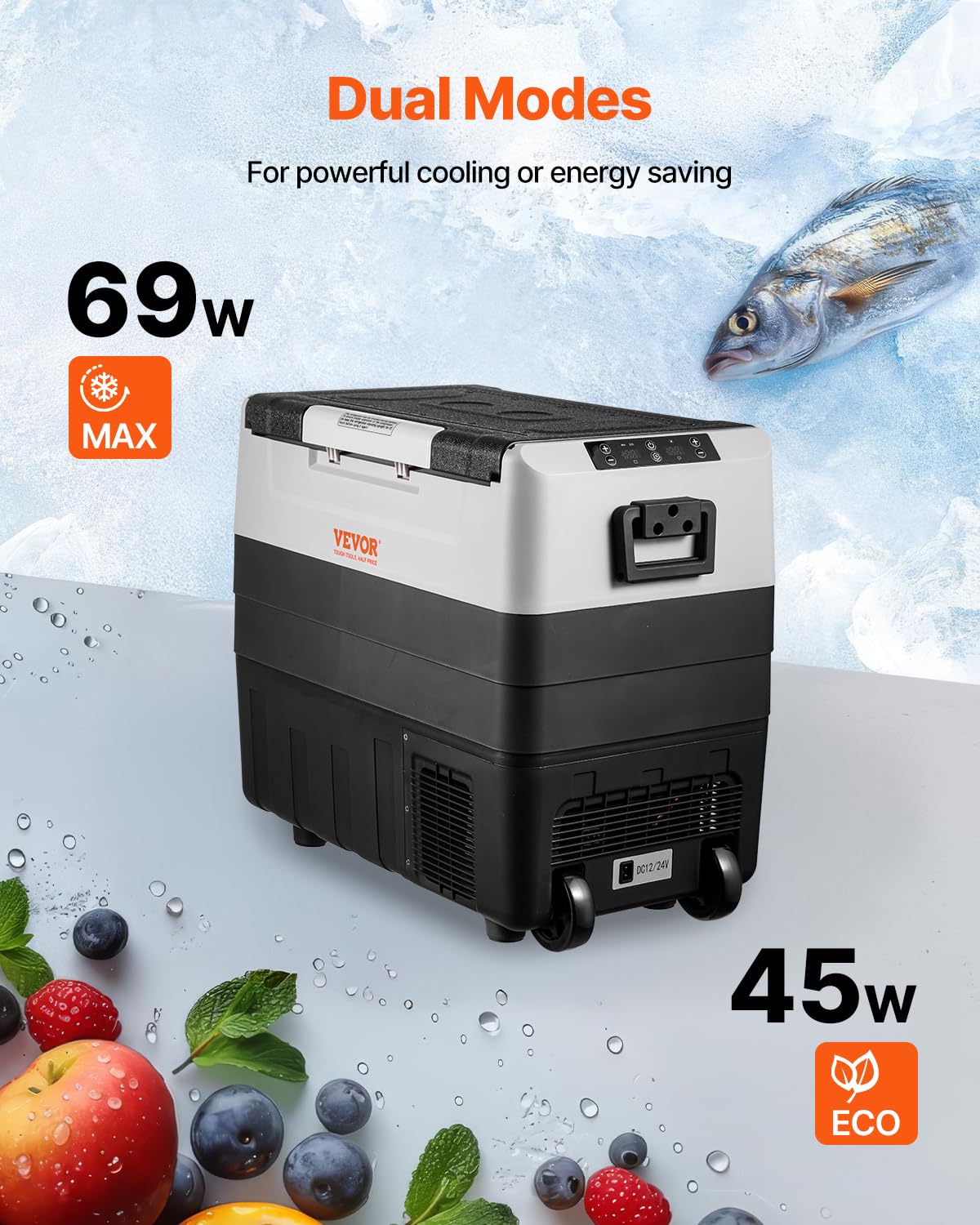 VEVOR Car Refrigerator, 12 Volt Car Refrigerator Fridge, 58 QT/55 L Dual Zone Portable Freezer, -4℉-50℉ Adjustable Range, 12/24V DC and 100-240V AC Compressor Cooler for Outdoor, Camping, Travel, RV