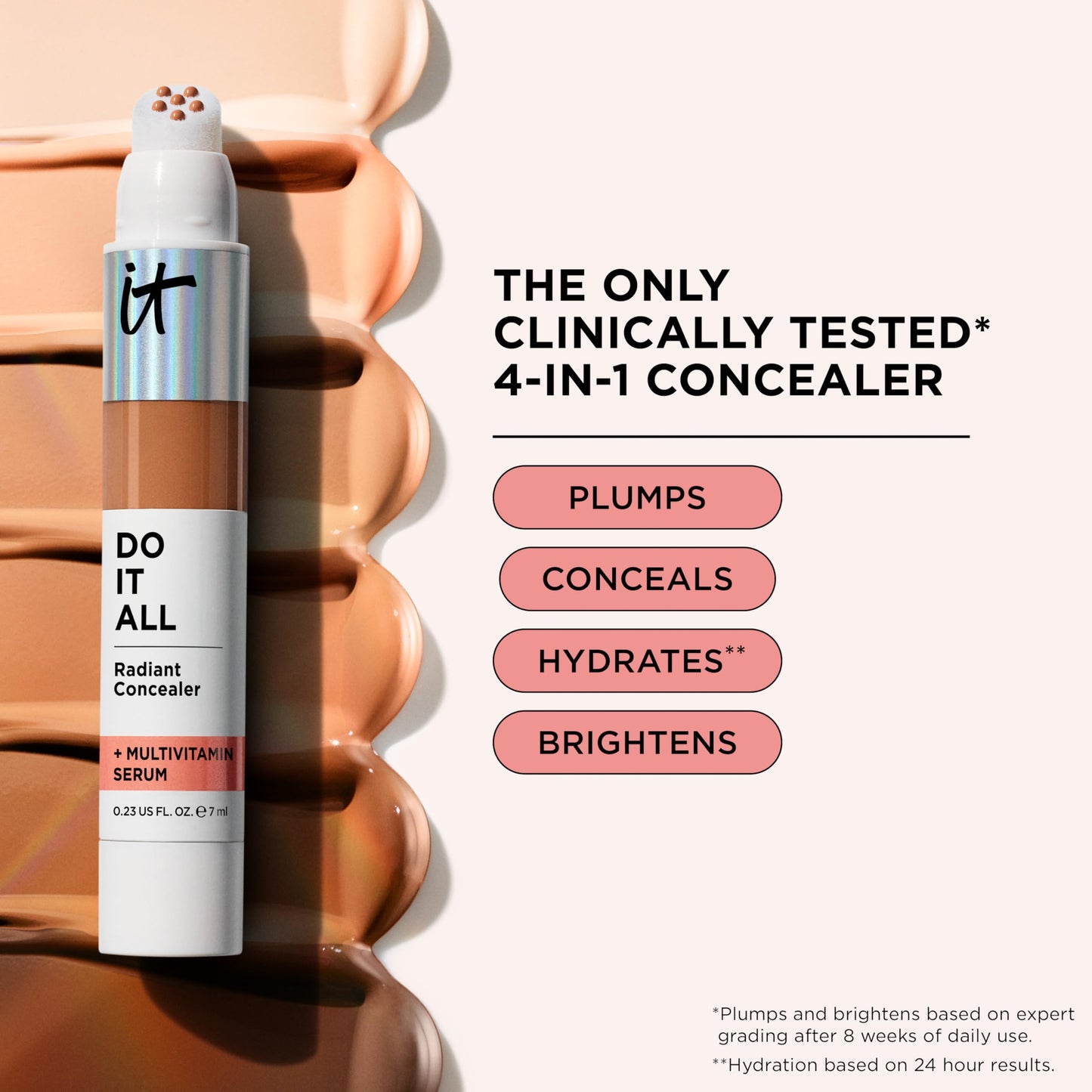 IT Cosmetics Do It All Radiant Concealer ­­– Makeup Concealer – Hydrate & Brighten – Creaseless Medium Coverage & Radiant Finish ­­– Niacinamide & Hyaluronic Acid - Light Neutral, 0.2 Fl Oz