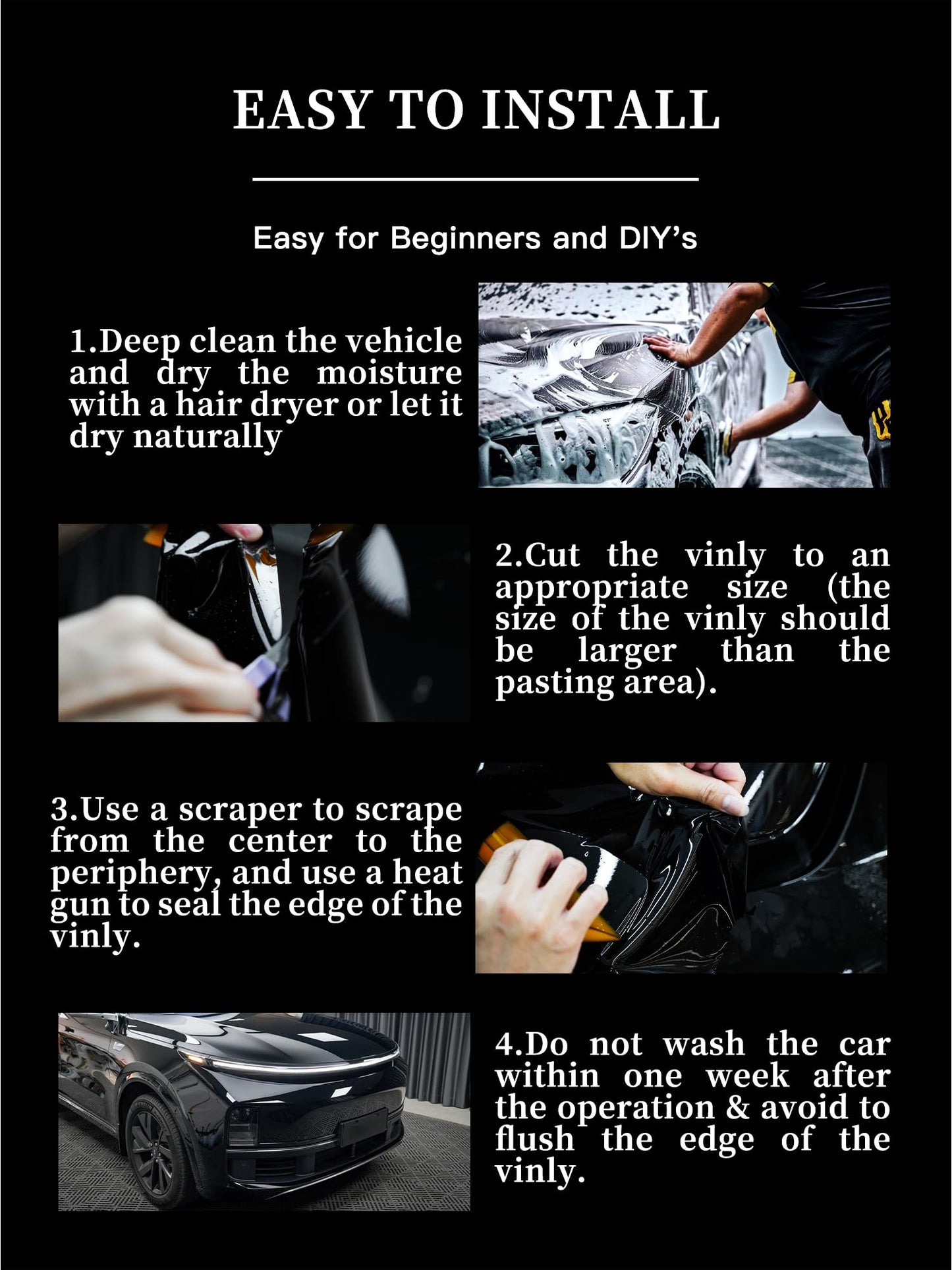 XINXINVibe 50ft x 5ft Gloss Black Car Vinyl Wrap Roll, Durable Easy Application Automotive Wrapping Film for Car Body Protection (Gloss Black)