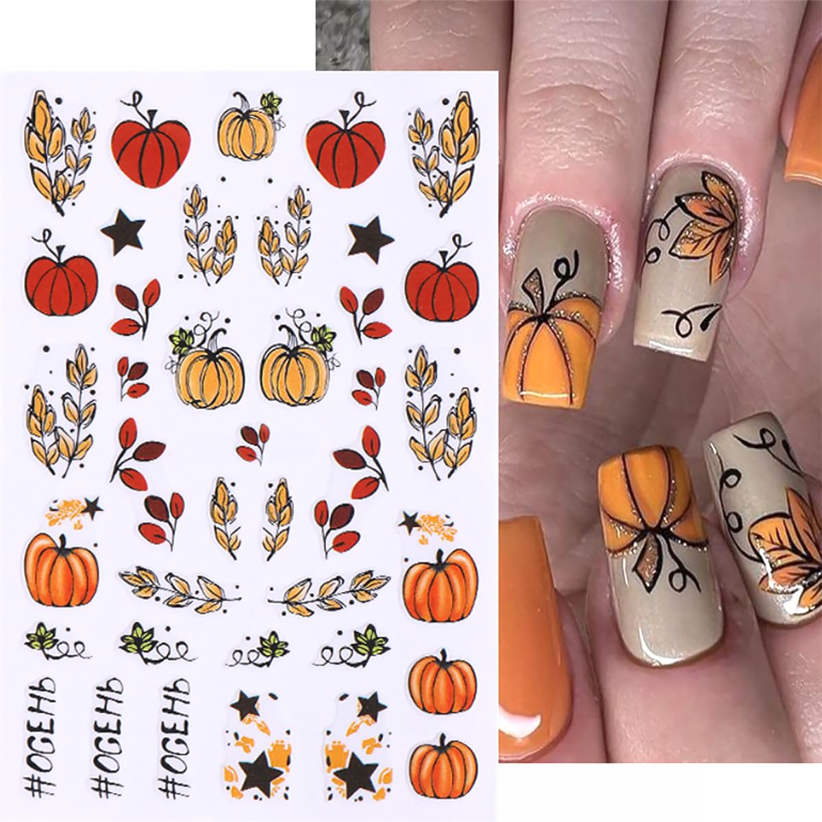 6 Sheets Fall Nail Stickers for Nail Art Pumpkin Maple Leaf Nail Decals 3D Self-Adhesive Thanksgiving Flower Leaves Design Nail Stickers Holiday Nail Art Supplies for Women Autumn Nail Art Decoration