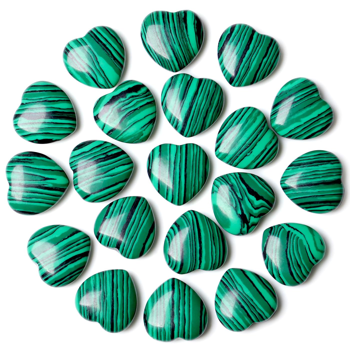 NUKAYAI 20PCS Malachite Healing Crystals Set Stones Love Heart Shaped Polished Green Crystal Natural Cute Pocket Thumb Reiki Wholesale Set Balancing Meditation Mothers Day Bulk Gifts for Women