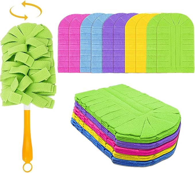 Reusable Duster Refill Compatible with Swiffer - 5 Pack 360Â° Electrostatic Duster Refills with Handle - Heavy Duty Dusters Refills for Dust, Hair, Furniture, Blinds & Ceiling Fans