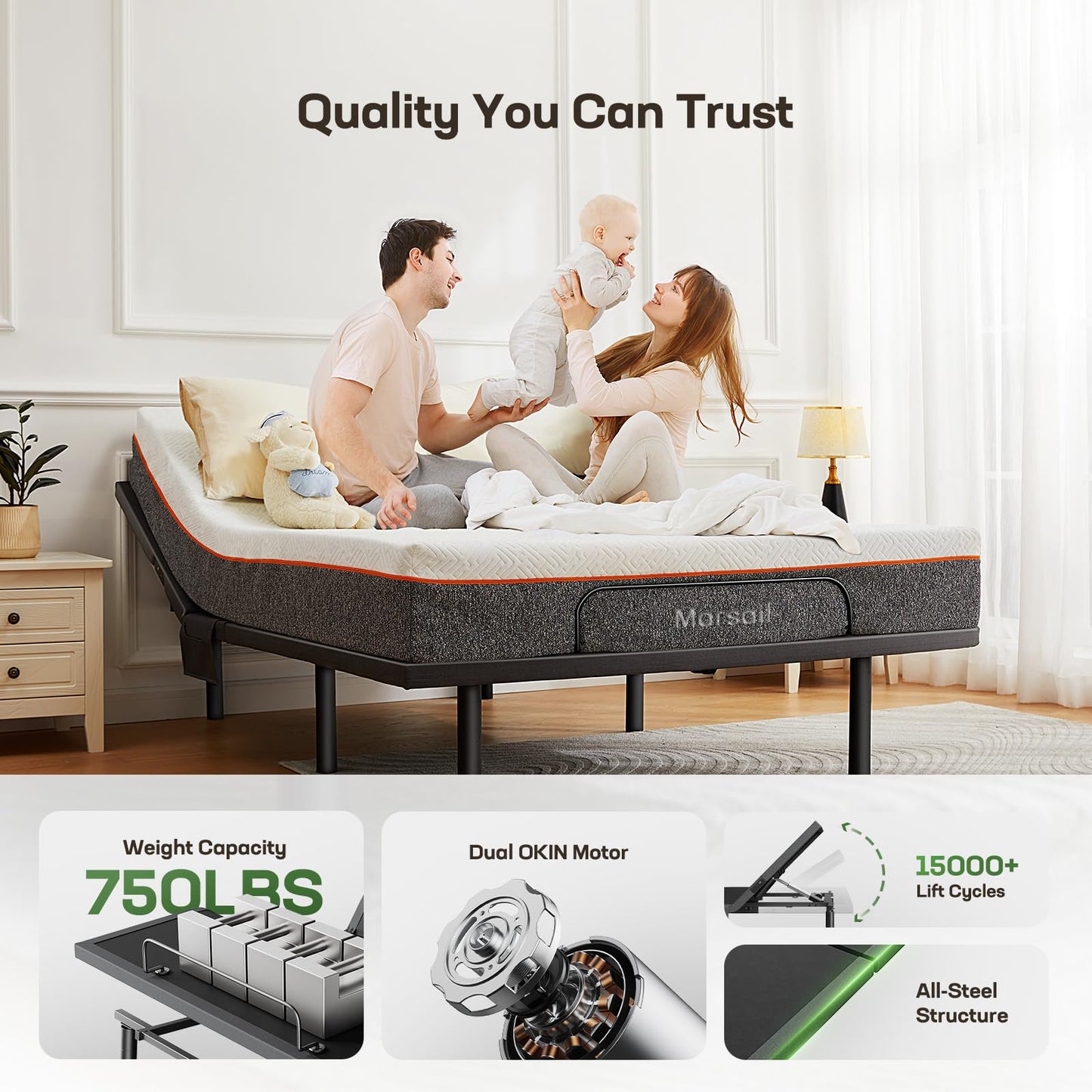 Marsail MS01-1 Queen Adjustable Bed Frame with Massage + 10-inch Gel Memory Foam Mattress, Adjustable Bed Base with Under-Bed Nightlight, Wireless Control Massage Adjustable Bed, Queen