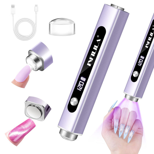 NXJ INFILILA Multi-Functional Handheld UV Light for Gel Nails with Cat Eye Magnet - Portable Flash Cure Nail Lamp for French Manicures, Detail Work, Type-C Cordless for Travel & Home Use(Purple)