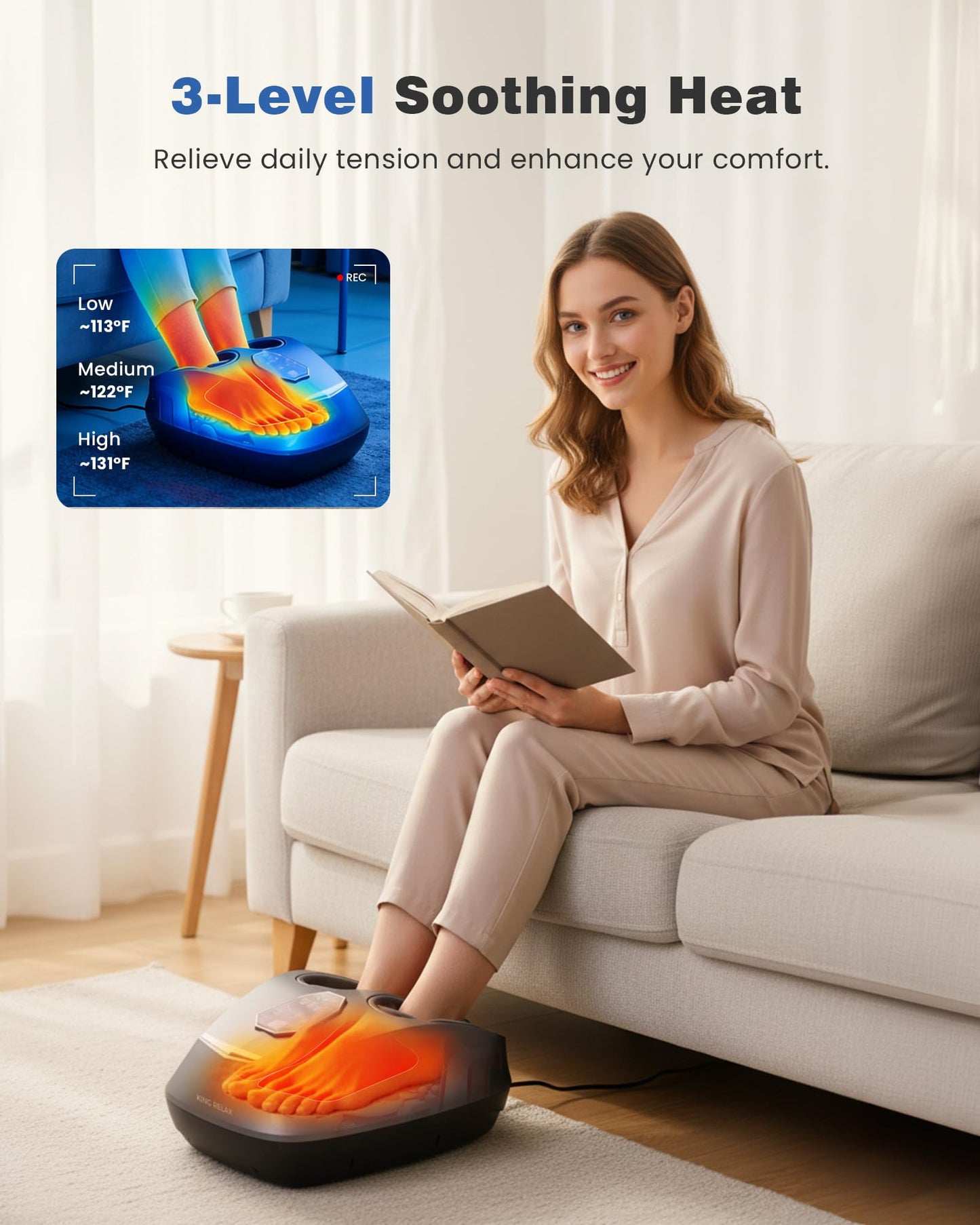 KING RELAX Shiatsu Foot Massager with Heat, 2026 Upgraded Deep Kneading and Squeeze Massage for Plantar Fasciitis, LCD Touch Panel & Remote Control, Modern Sculpted Design, Fits Up to Men Size 14 Gray