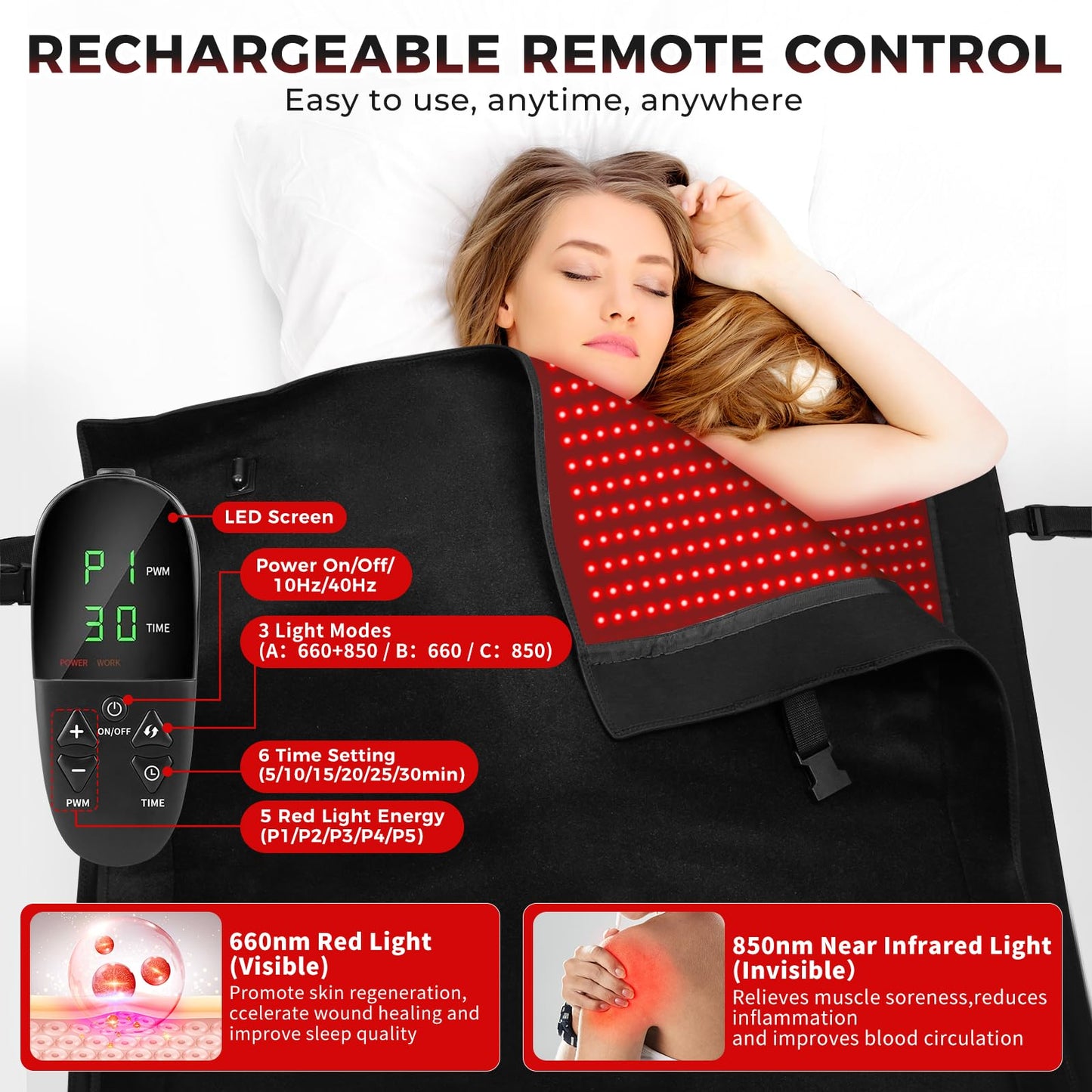 LITDUCK Body Red Light Therapy Mat, Eligible Red Light Therapy Blanket, 2in1 LEDs(660nm& 850nm), Premium Leather, Adjustable Timer & Intensity 36.3"*15.8" (2570leds)
