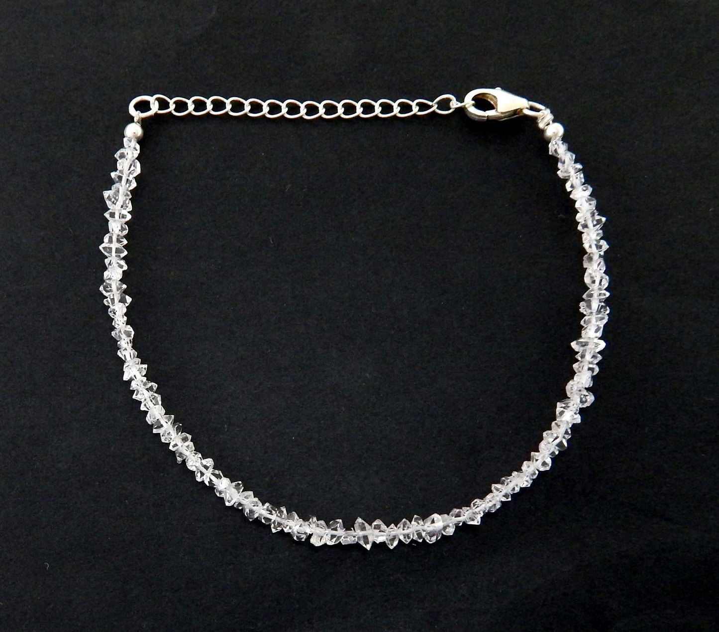 Myhealingworld Natural Herkimer Beaded 6.5 Inch Bracelet with Additional 2 inch 92.5 sterling silver extension bead Size Varies from 2mm to 4mm Wristband Unisex Wristlet April Birthstone