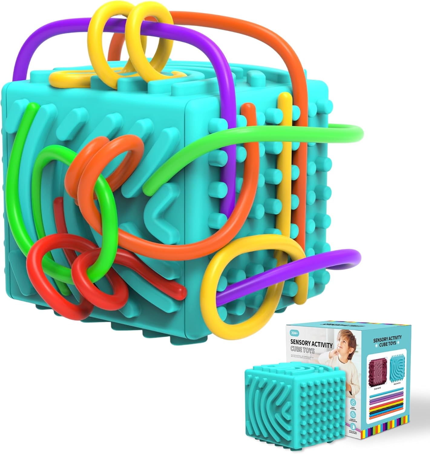 3D Sensory Activity Board - Silicone Sensory Toys, Fidget Toys for Calming, Stress, Anxiety, ADHD & Autism, Ideal for Kids 3+ & Adults with 10 Strings & Open Lid Storage, Quiet & Mess - Free