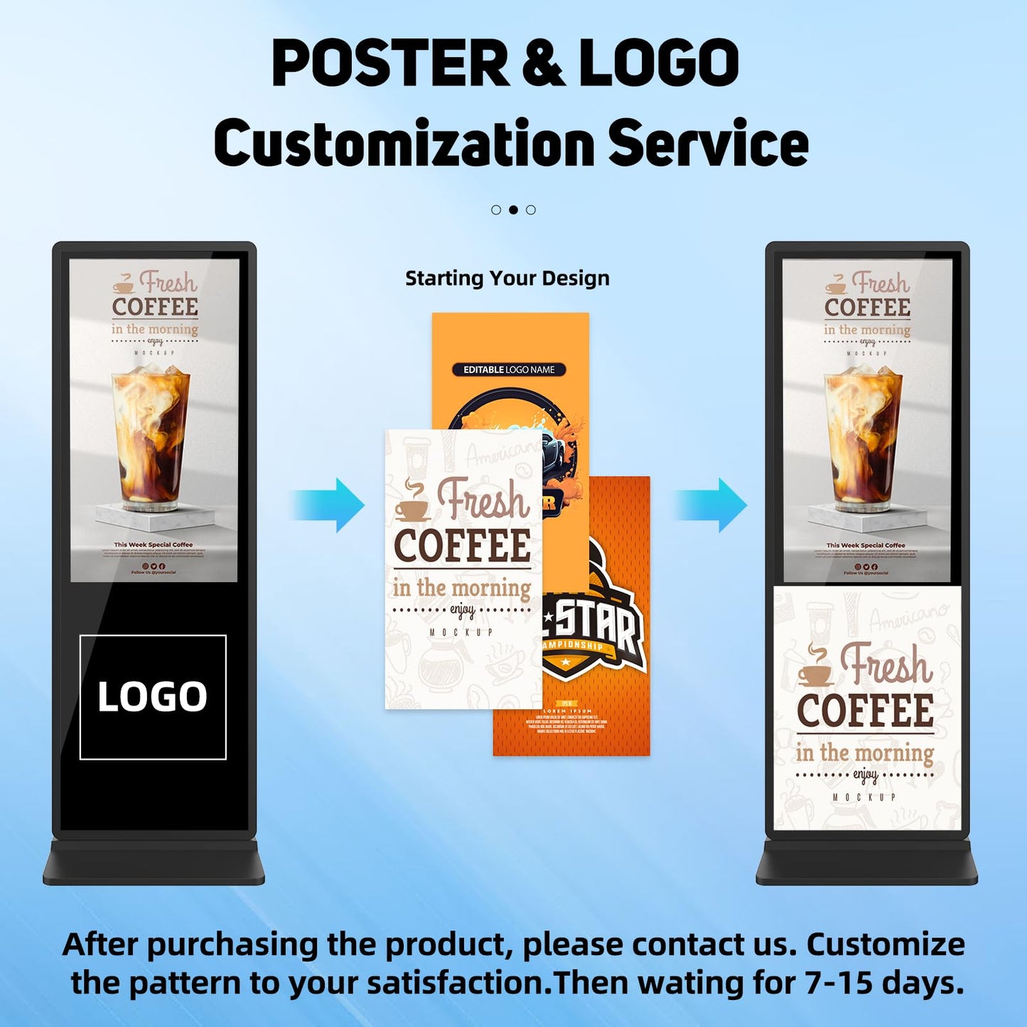 YCKJNB 32 inch Indoor Digital Signage Touchscreen IPS Floor Standing Digital Kiosks Interactive Displays with WiFi HDMI/USB Input Auto AD Player, Android OS Black