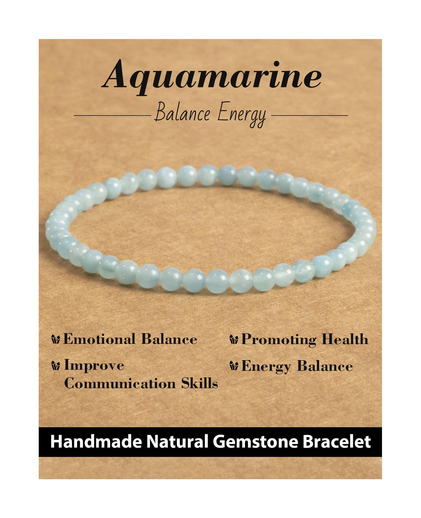 Landorilo Beaded Bracelet for Men Women, 4mm Natural Stone Aquamarine Healing Crystal Stretch Bracelets, Ideal Christmas Birthday Jewelry Gifts with Energy Card，Replacement Beads Included