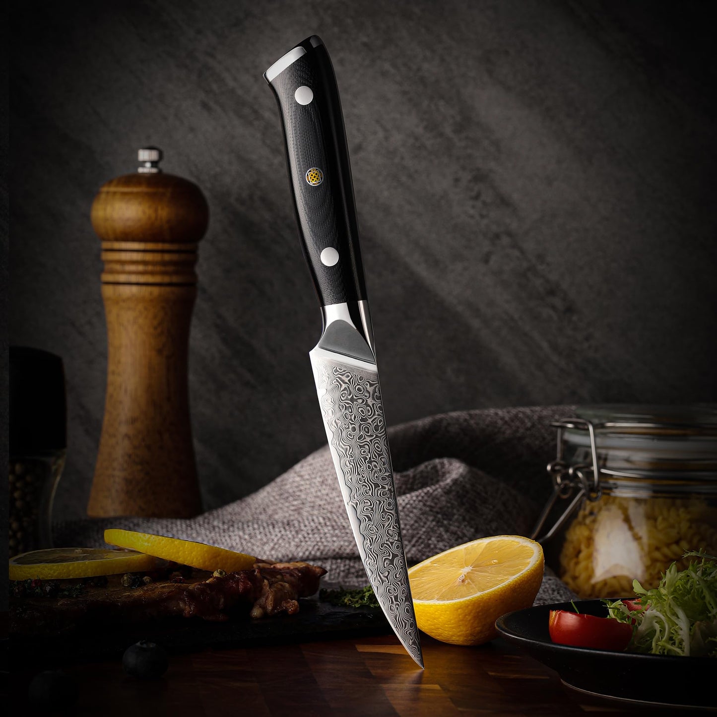 SliceElite Elite Series 6-Piece Steak Knife Set Non-Serrated Plain Edge Steak Knives 67-Layer Damascus Steel with VG10 Super Steel Core G10 Composite Handle Premium Steak Knives Blade Guards Gift Set