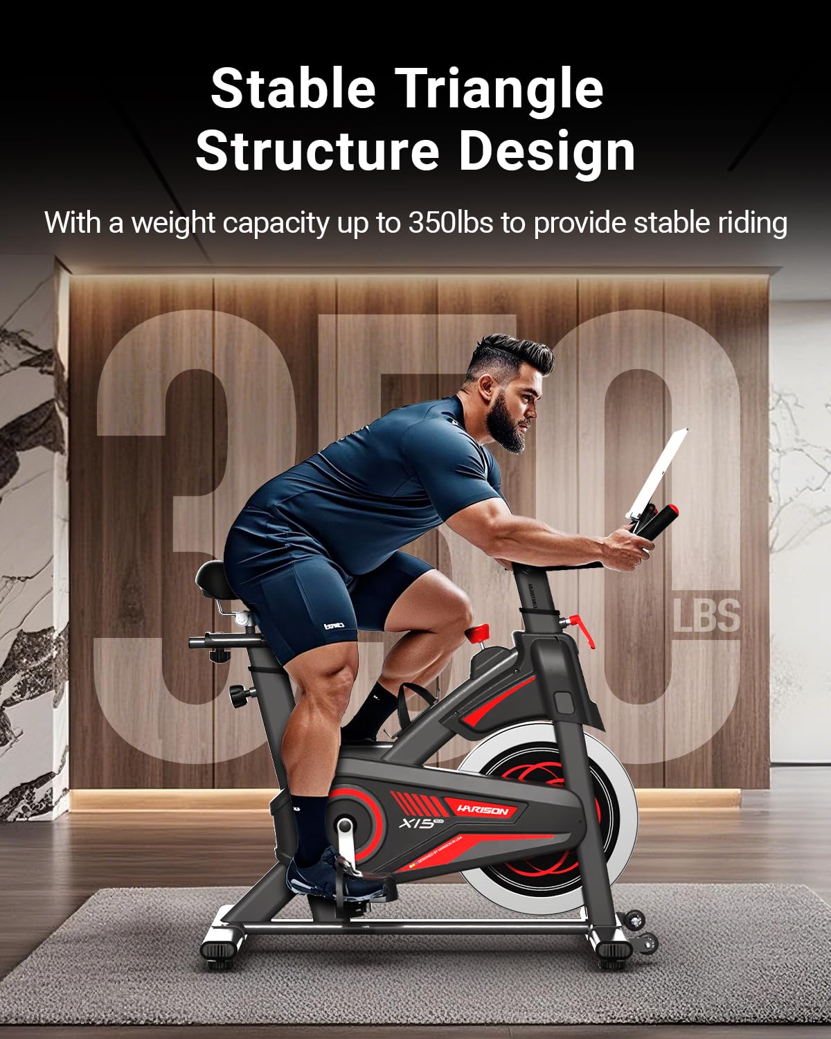 HARISON Exercise Bike, Stationary Bike for Home 380 lb Weight Capacity, Magnetic Workout Bike with Bluetooth App, Brake Pad Indoor Cycling Bike with Tablet Mount & Comfortable Seat Cushion