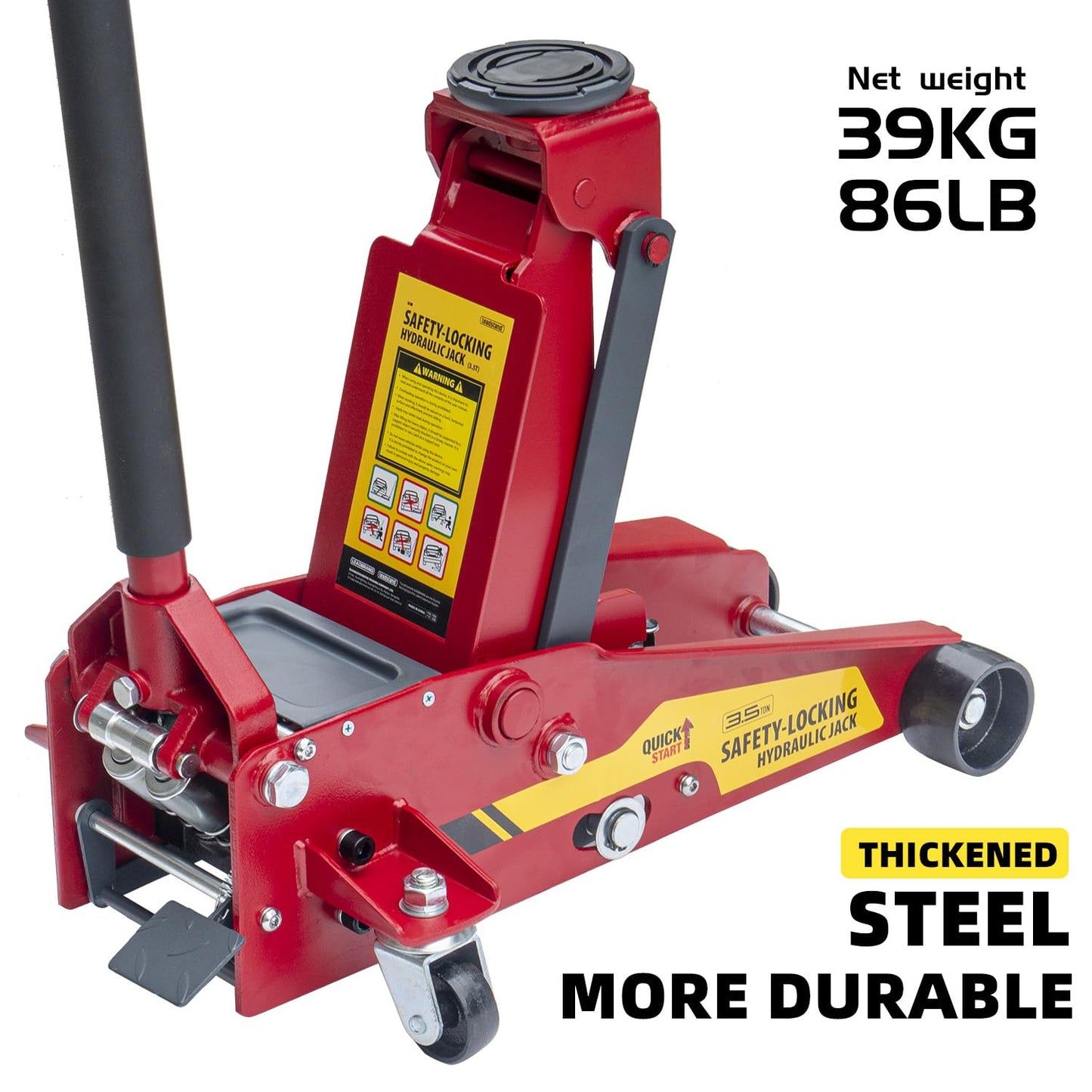 【Upgraded】 Safety Floor Jack System 3.5 Ton (7000 lbs) Automatically Locking After Lifting for Double Safety 2-in-1 Hydraulic Jack with Integrated Jack Stand Quick Lift for Car, SUV, Truck & Garage