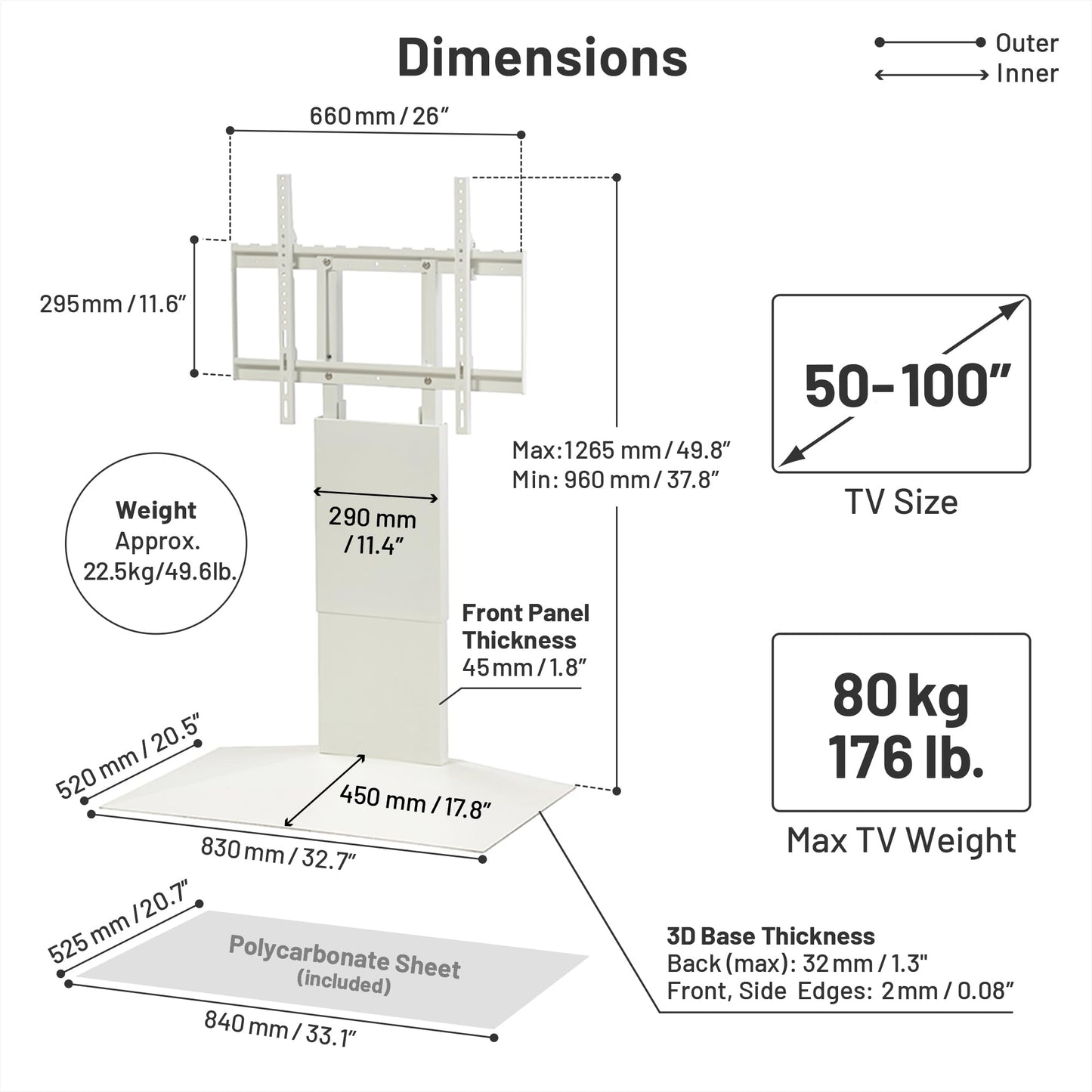 WALL V4 | Sleek Shallow Floor TV Stand for Extra Large 50-100 Inch | Walnut | for Large Screens | Living Room and Bedroom, Space Saving, Adjustable Mount, No Drill, Japan-Engineered Design