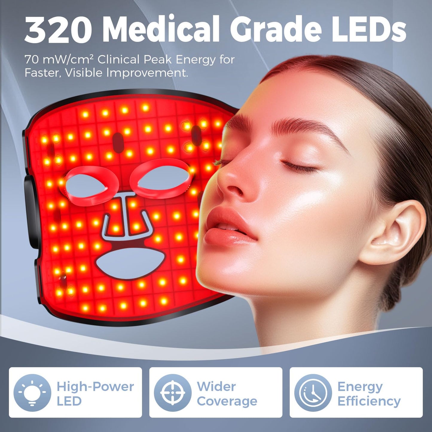 Wireless LED Face Mask, Cordless Red Light Facial Mask with Even LED Coverage, Wearable Skincare Mask for At-Home Self Care