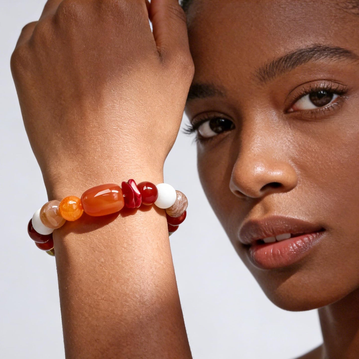 Boho Colorful Beaded Bracelets for Women, Handmade Stretchy Gemstone Bead Bracelet, Summer Women Beach Stackable Bead Bracelets Natural Healing Crystals Relax Stone Bracelets Unique Gifts for Mother (Red)