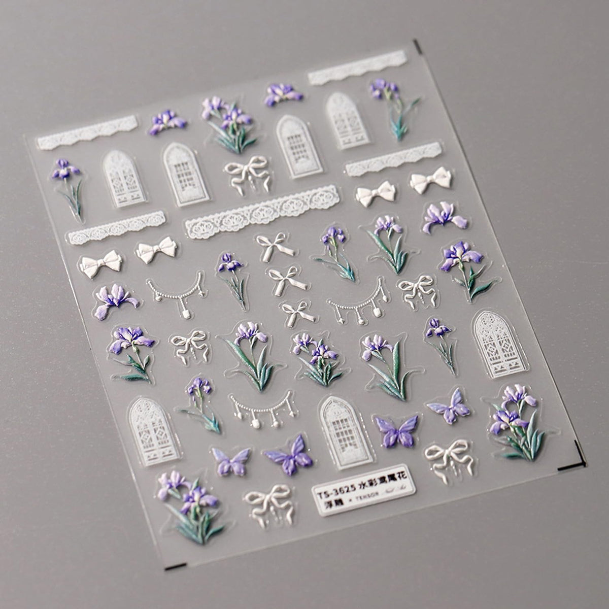 Flower Nail Sticker, 5D Embossed Iris Floral Nail Art Stickers Self-Adhesive Bows Butterfly Nail Decals for Women Nail Supplies Art Design Sticker(1, Iris Flower)