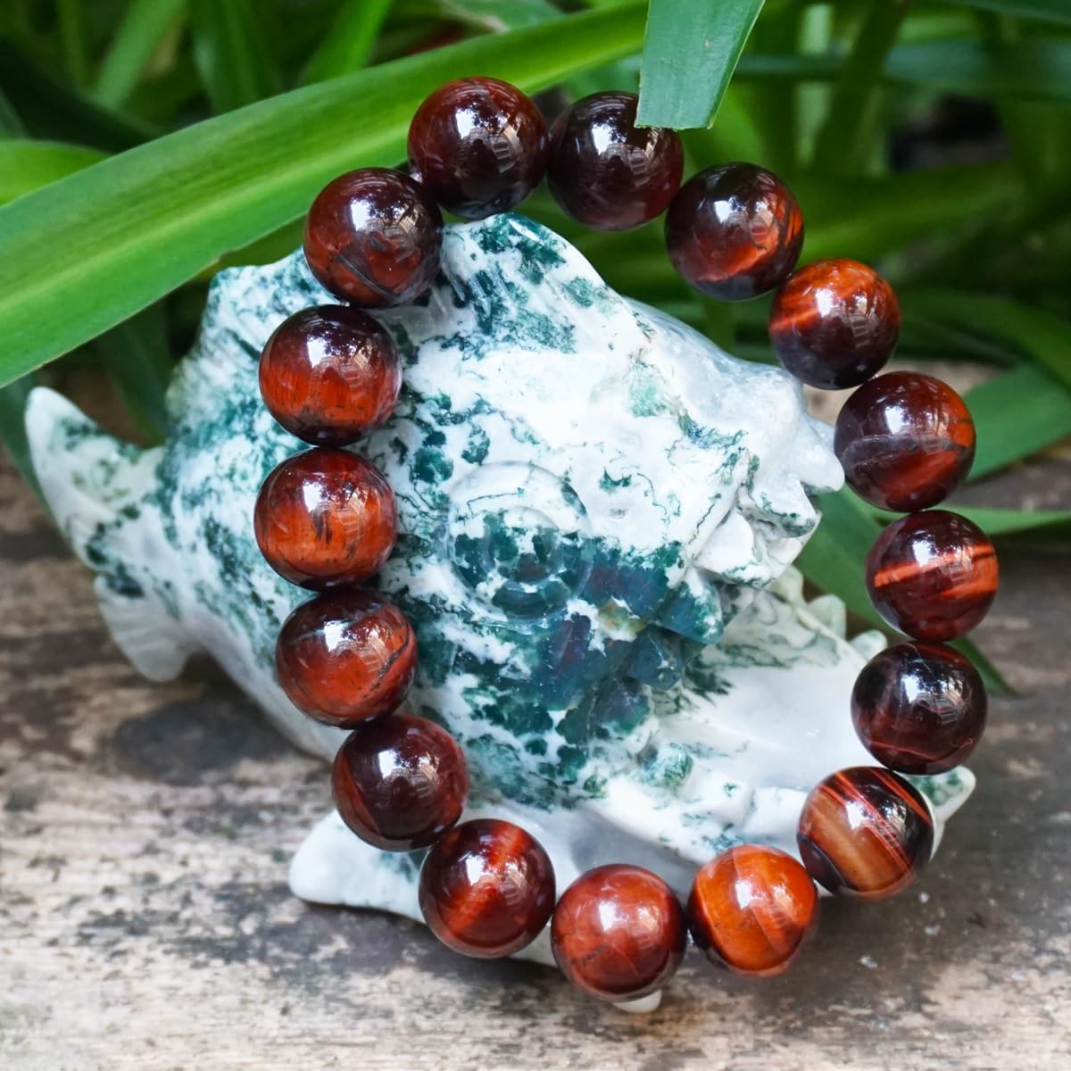 14MM Red Tigers Eye Bracelet for Unisex | Natural Healing Root Chakra Gemstones | Fits for 9" XLarge & Strong Wrist | Bring Luck & Fortune | Anxiety Stress Relief Spritual Gift for Friends Familys