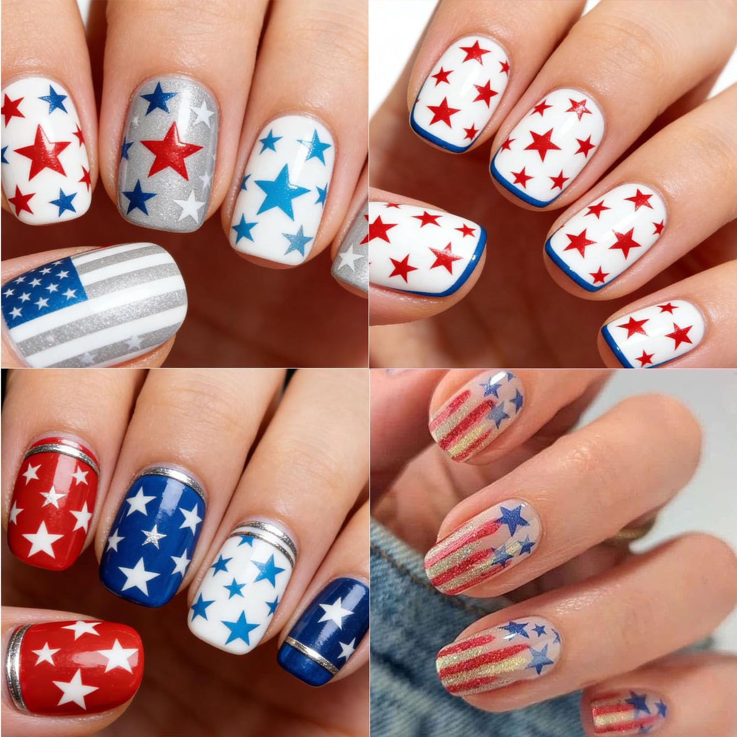 4th of July Nail Art Stickers Red Blue White Star Nail Stickers Independence Day Patriotic Nail Decals 8Pcs Nail Art Supplies for Women DIY Manicure Nail Decoration