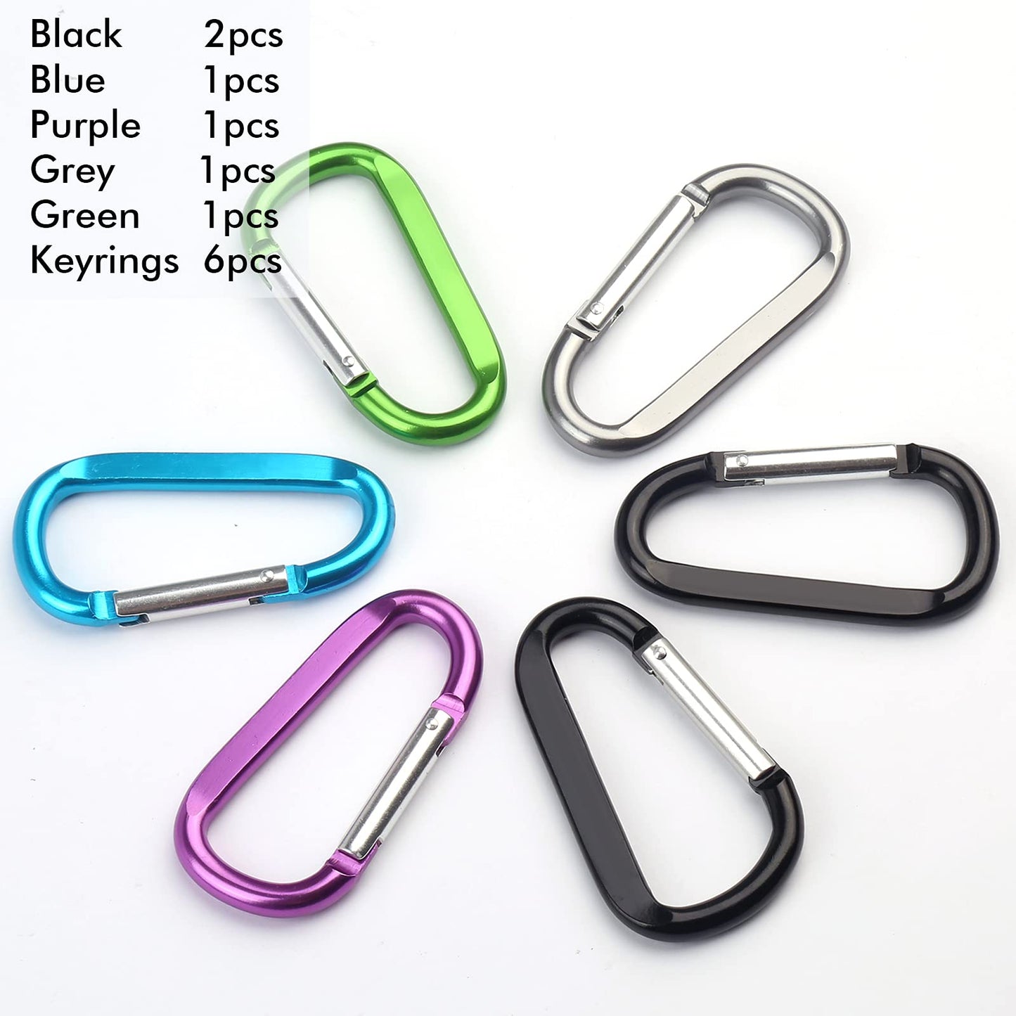 CampTek 6PCS Carabiner Caribeaner Clip,3" Large Aluminum D Ring Shape Carabeaner Keychain Hook"
