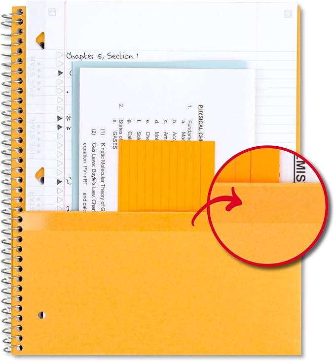 Five Star Spiral Notebook + Study App, 5 Subject, College Ruled Paper, Fights Ink Bleed, Water Resistant Cover, 8-1/2" x 11", 200 Sheets, Black (72081) (Pack of 2)