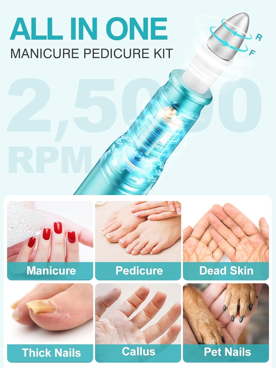 Subay Electric Nail Drill Set, 25000 RPM Professional Manicure Pedicure Kit for Feet Hands Thick Nail Cuticle, 11 in 1 Nail Care Trimmer Buffer E File for Women Men Baby Pets, Green