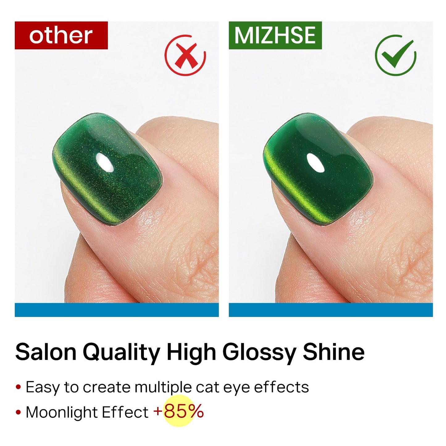 MIZHSE Cat Eye Gel Nail Polish Set, 6 Colors Colorful Magnetic Gel Nail Polish with Magnet Stick, Neon Colors Pink Green Yellow Red Cateye Polish Soak Off Nail Art Manicure Home