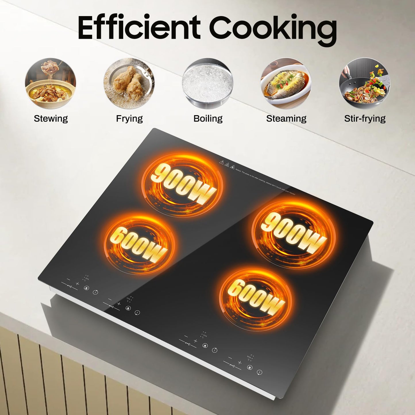 4 Burners Electric Cooktop, 110v 3000W Ceramic Cooktop, 24 Inch Countertop & Built-in Electric Stove Top with Child Safety Lock, Timer, Over-Temperature Protection, Sensor Touch Control