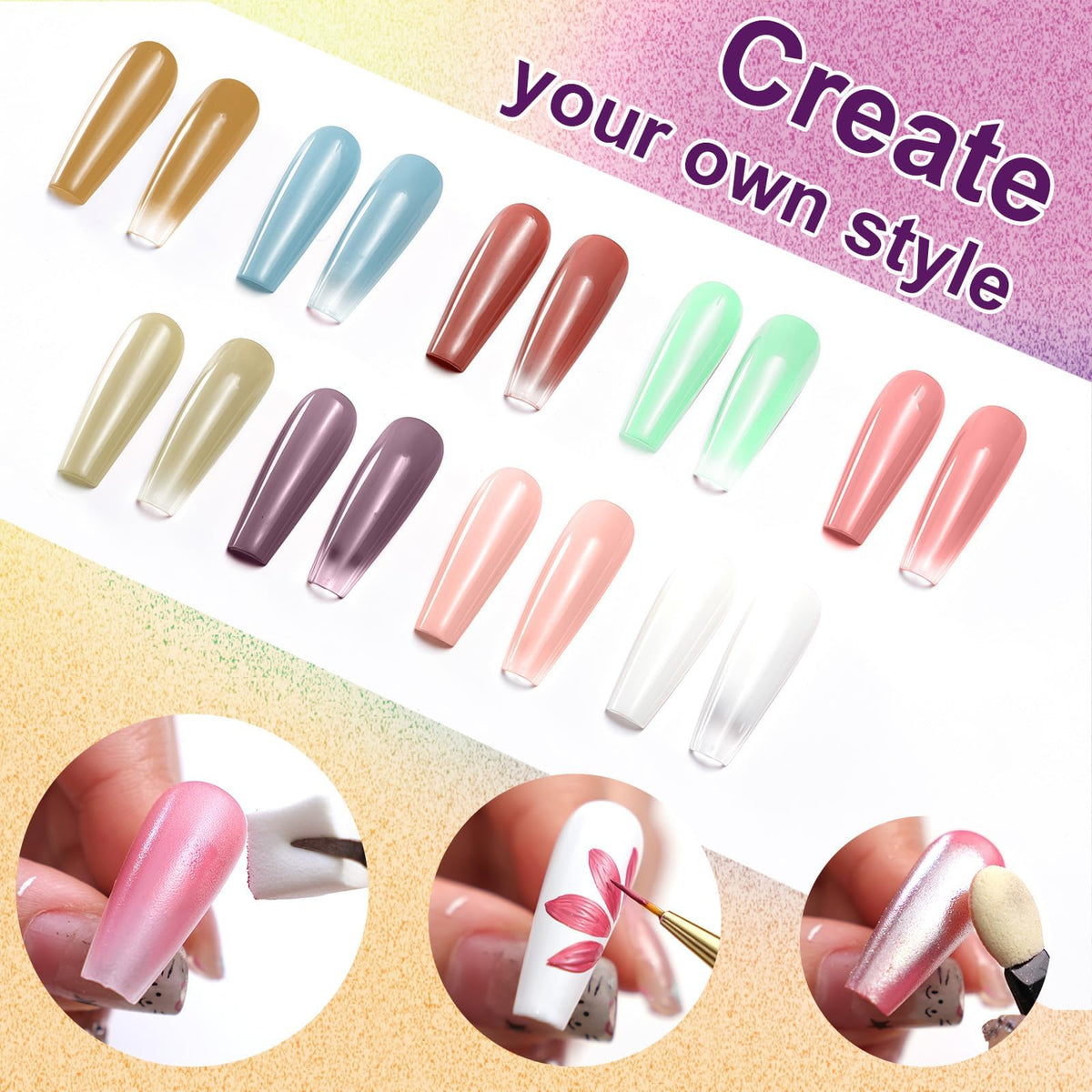 U-Shinein Gradient Painting Gel, 9 Colors Ombre Gel Nail Polish for Pigment Pat Nails Aura Nails French Manicure Soak Off UV Long-lasting Home Salon DIY Nail Art Monet’s Garden