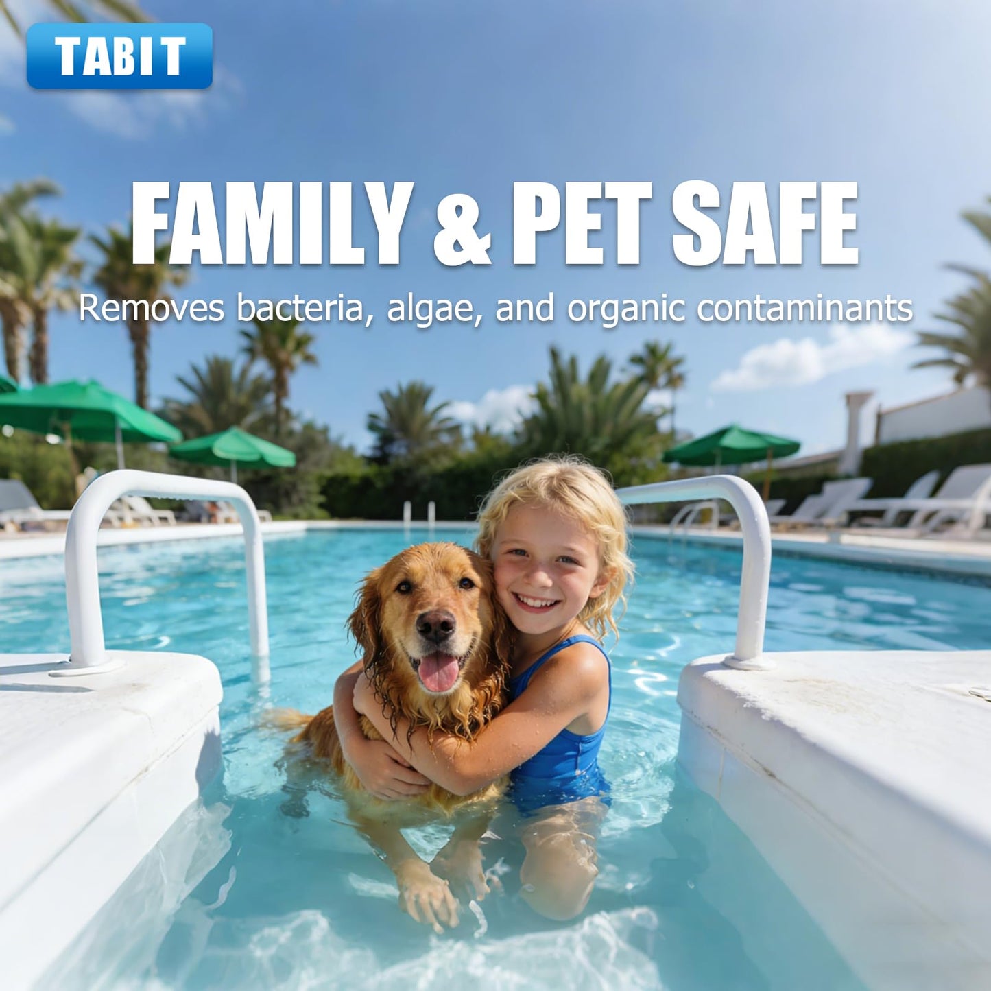Chlorine Tablets 3 inch 40 Pounds, TABIT Swimming Pool Long Lasting Chlorinating Tablets, Slow Dissolving, Tri-Chlor for Swim Pool, Hot Tubs, Spa