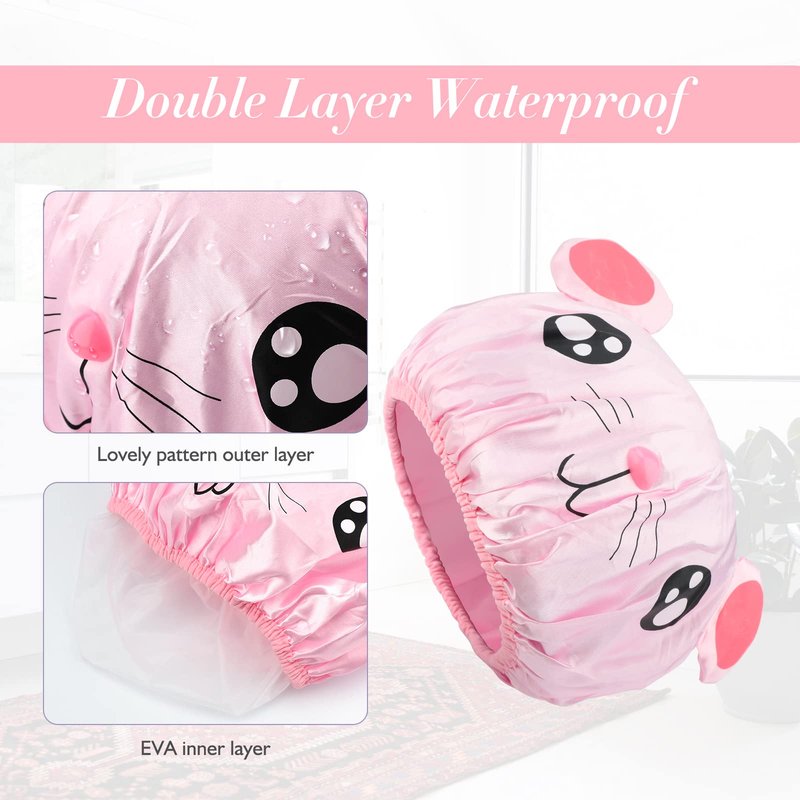 G2PLUS Shower Cap, 2PCS Funny Cute Cartoon Bath Hat, Waterproof Shower Bath Caps, Elastic Bath Cap for Boys or Girls