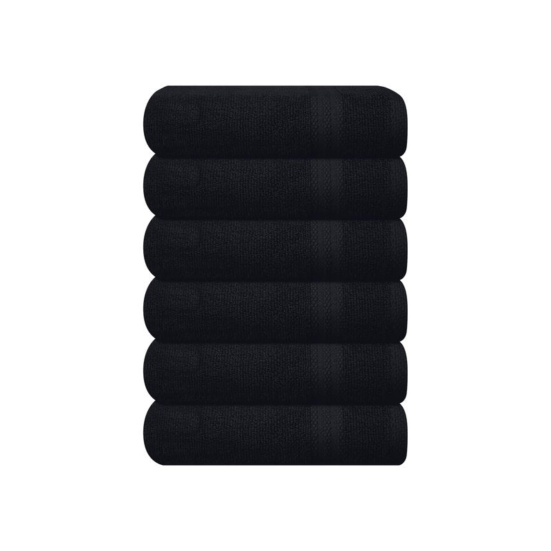 GLAMBURG Ultra Soft 6-Piece Hand Towel Set 16x28-100% Ringspun Cotton - Durable & Highly Absorbent Hand Towels - Ideal for use in Bathroom, Kitchen, Gym, Spa & General Cleaning - Black