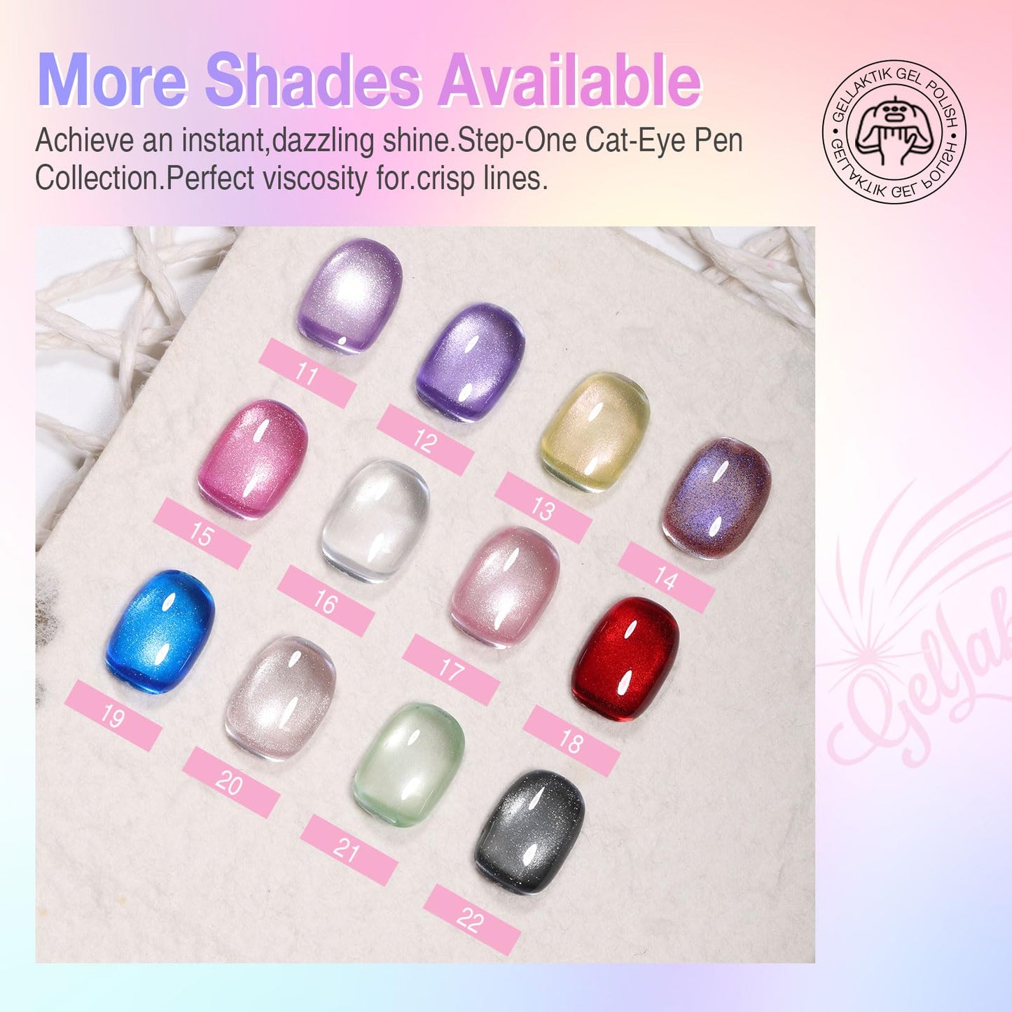 7-in-1 Cat Eye Gel Nail Polish Pen 2pcs, One Step Magnetic Gel Polish with Magnet, No Base/Top Coat Needed, Pink & Purple Glassy Jelly Magnetic Gel Soak Off UV LED Nail Art DIY Home Salon