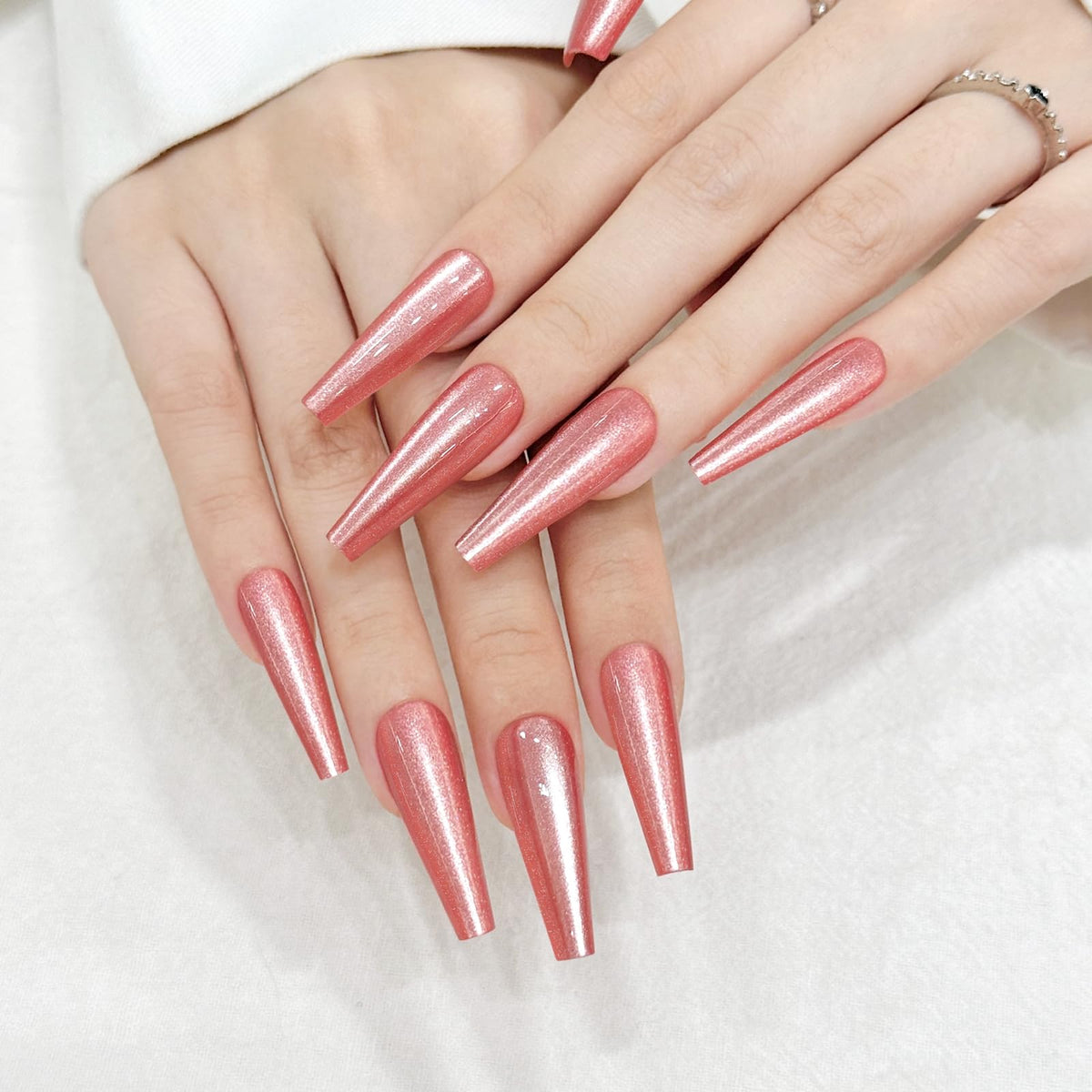 Red Cat Eyes Press On Nails,12 Sizes - 24 Pcs Soft Gel Red Long Coffin Fake Nails Kit with Nail Glue, Natural Reusable Stick On False Nails for Women and Girls SK1054