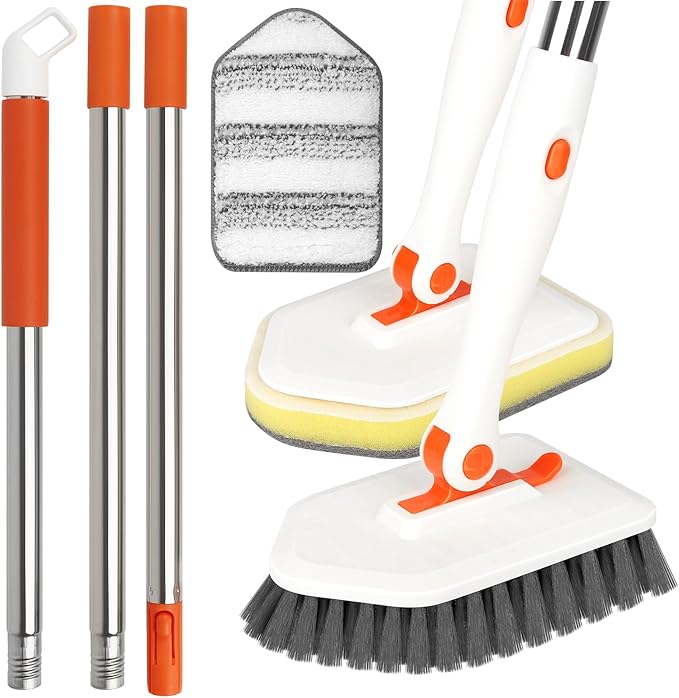 Long Handled Scrub Brush for Showerï¼3-in-1 Cleaning Brushes with 3 Different Function Cleaning Heads Brush for Shower Cleaning Bathroom Kitchen Walls Tub Tile