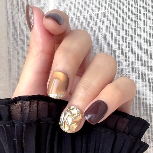 Handmade Press On Nails impress Fake Nails Almond Oval Short 3D Cat Eye Glossy Leopard cheetah Tortoise shell Manicure False press ons Nail Artificial (S size)