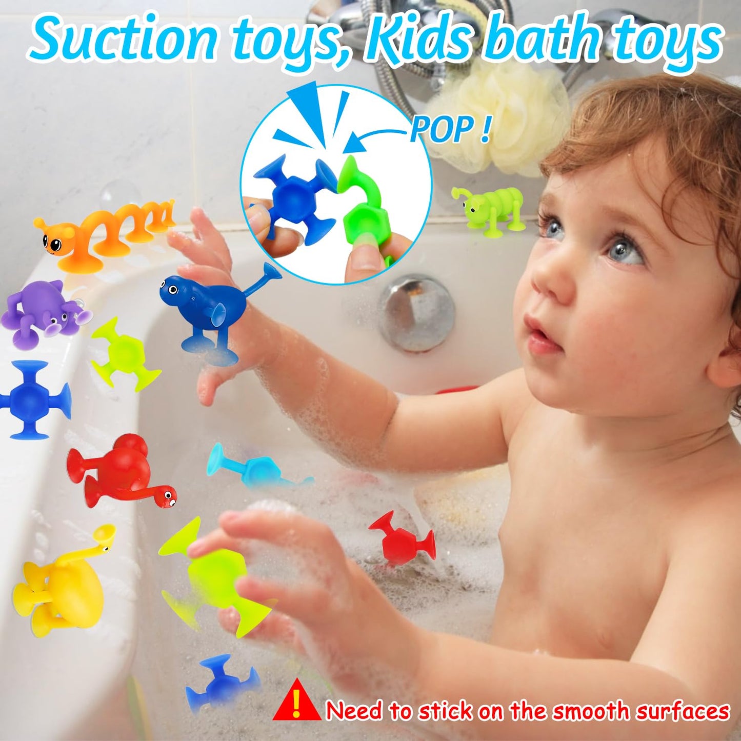 32Pcs Bath Toys for Kids Ages 3-5 4-8, No Hole Mold Free Baby Suction Cup Animals Water Toys, Mini Toddler Sensory Fidget Party Favors, Airplane Car Window Travel Road Trip Essentials 3 4 5 6 Year Old