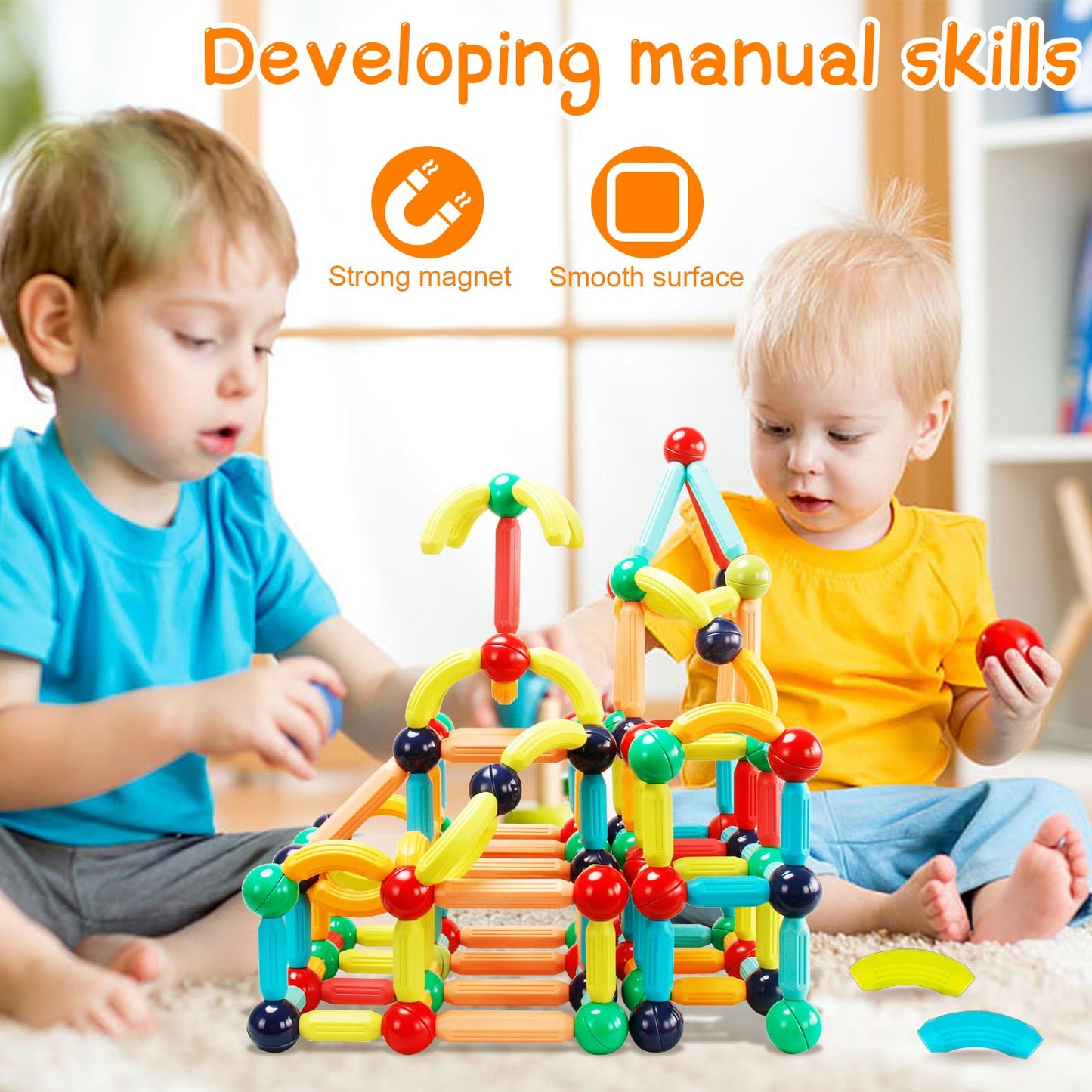 STEMTiles 64PCS Magnetic Building Blocks, Montessori Magnet Toys for Kids Toddlers, STEM Learning Toys for Boys and Girls, Creativity Kids Game