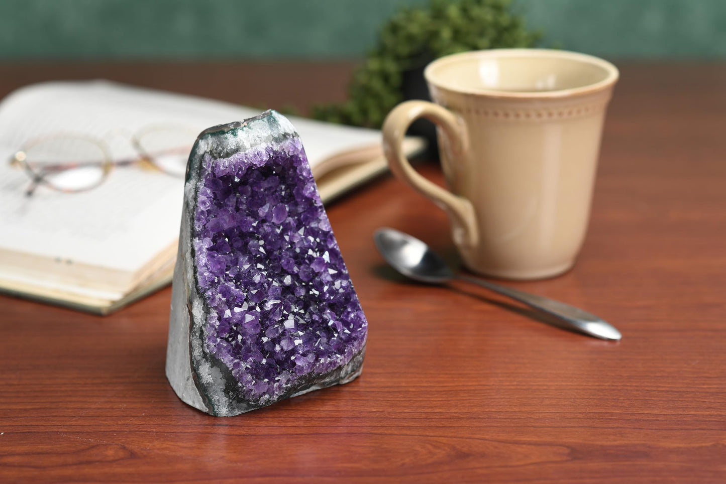 Extreme Rocks & Fossils Natural Amethyst Cluster with Polished Edges [1.5 to 2 lb.] Real Raw Geode Healing Crystal Rock from Uruguay, Deep Purple Decor and a Free Velvet Pouch of Rose Quartz